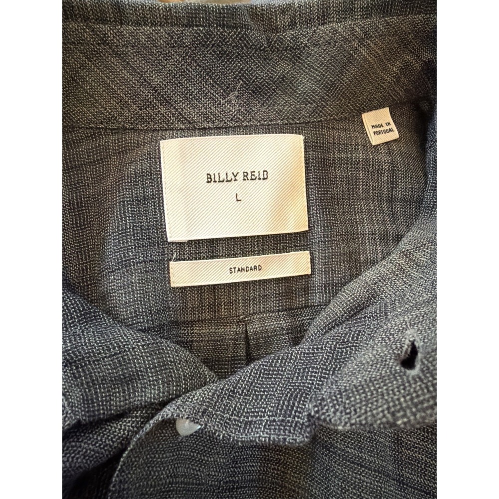 Billy Reid Slim Fit Button Down Shirt Mens Large Charcoal Grey plaid L